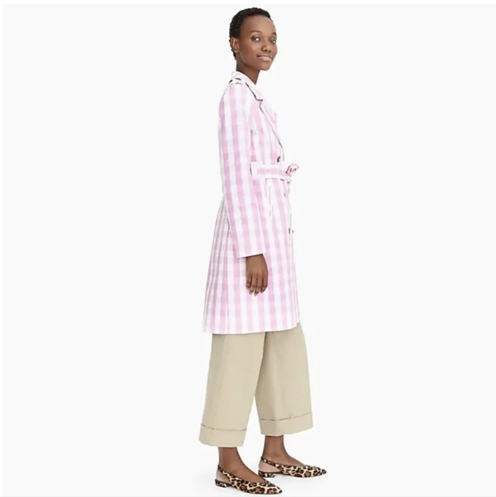 J.Crew 2011 Icon Trench Coat in Oversized Gingham Button Front Sash Tie Lilic 0 - Picture 3 of 12